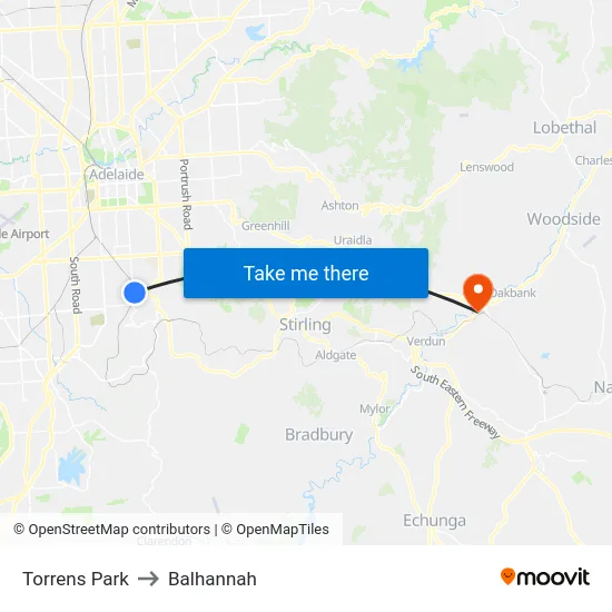 Torrens Park to Balhannah map