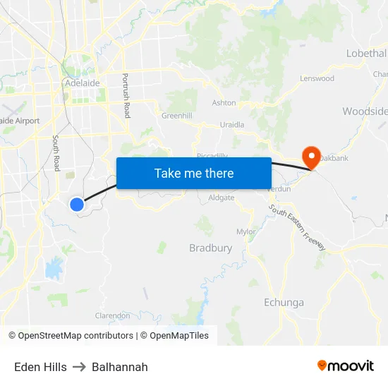 Eden Hills to Balhannah map