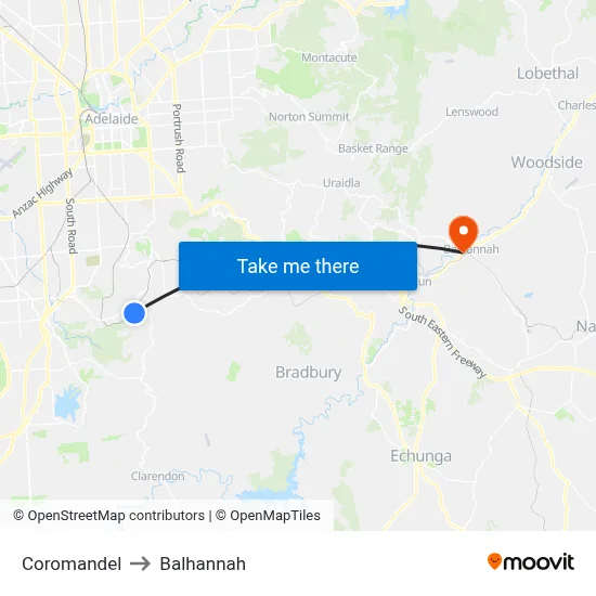 Coromandel to Balhannah map