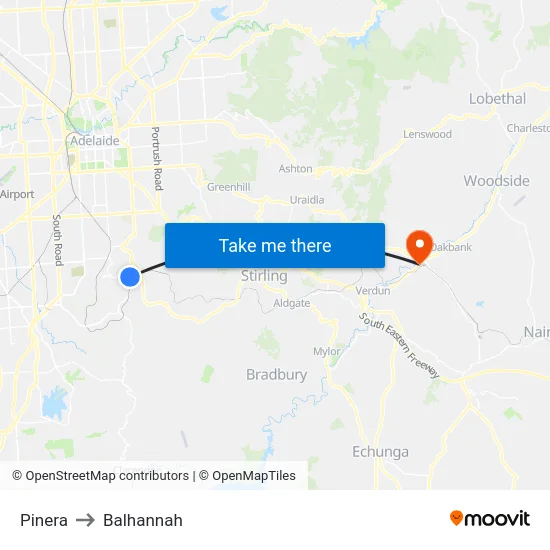Pinera to Balhannah map