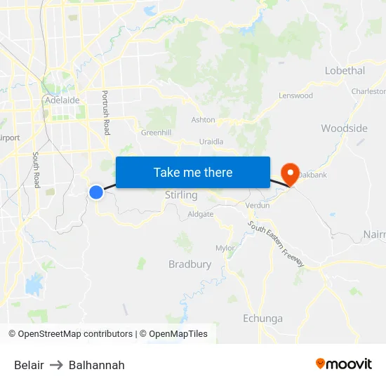 Belair to Balhannah map