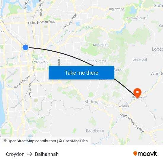 Croydon to Balhannah map