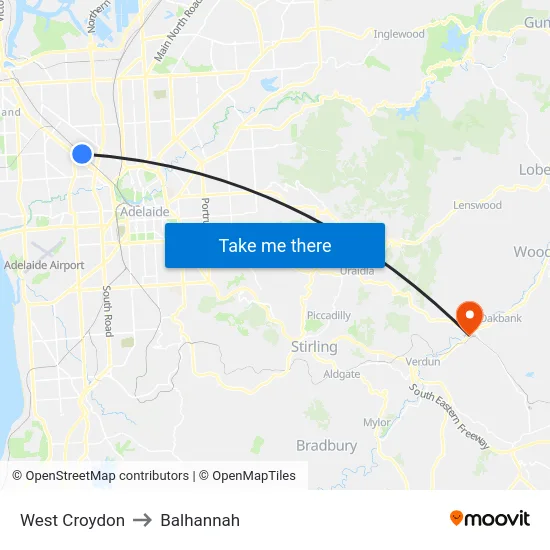 West Croydon to Balhannah map