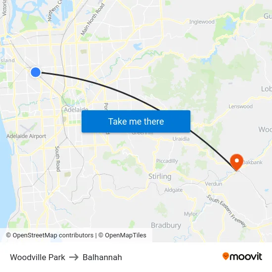 Woodville Park to Balhannah map
