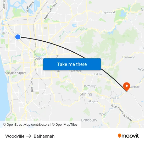 Woodville to Balhannah map