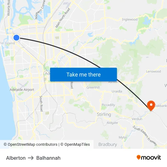 Alberton to Balhannah map