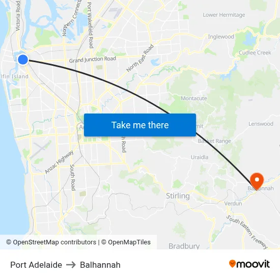 Port Adelaide to Balhannah map