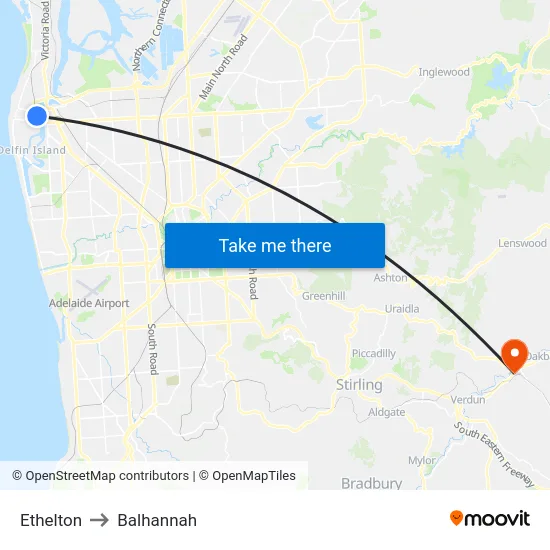 Ethelton to Balhannah map
