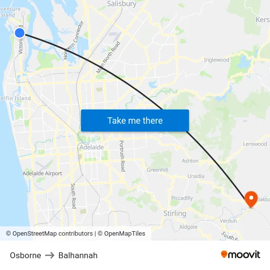 Osborne to Balhannah map