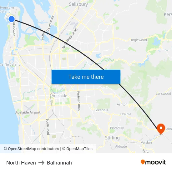 North Haven to Balhannah map