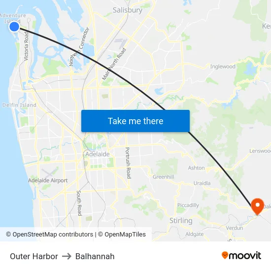 Outer Harbor to Balhannah map