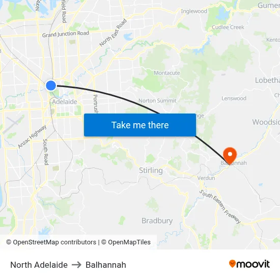 North Adelaide to Balhannah map