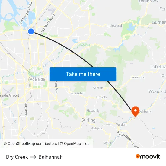 Dry Creek to Balhannah map