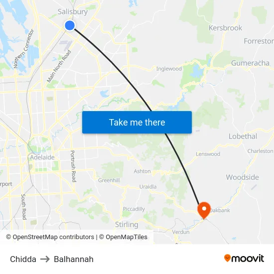 Chidda to Balhannah map
