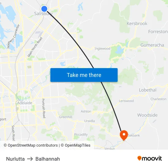 Nurlutta to Balhannah map