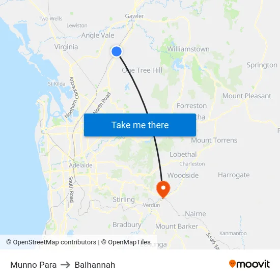Munno Para to Balhannah map