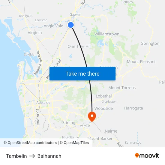 Tambelin to Balhannah map