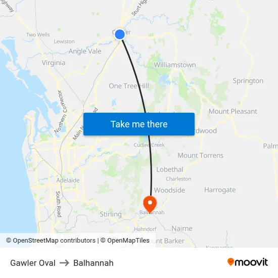 Gawler Oval to Balhannah map