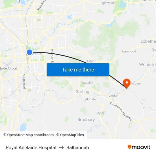 Royal Adelaide Hospital to Balhannah map