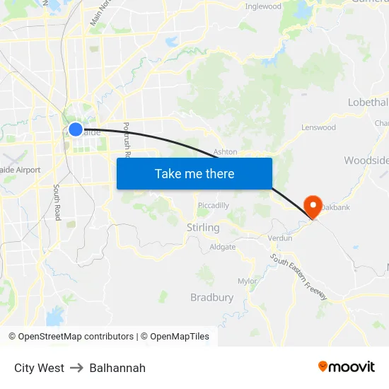 City West to Balhannah map