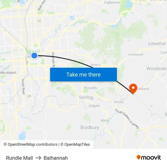 Rundle Mall to Balhannah map