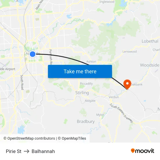 Pirie St to Balhannah map