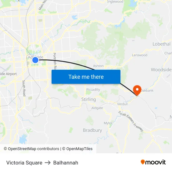 Victoria Square to Balhannah map