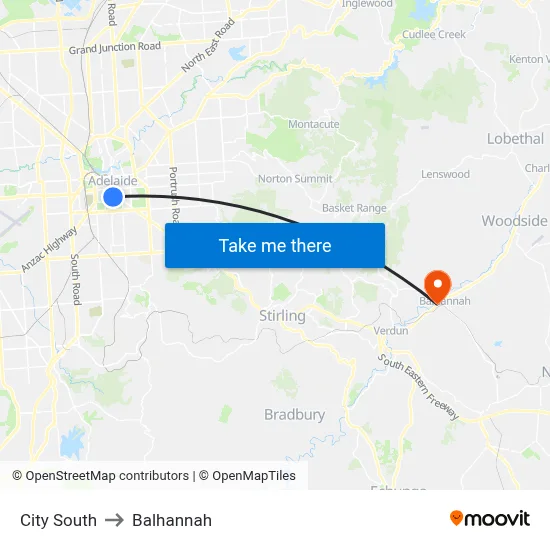 City South to Balhannah map
