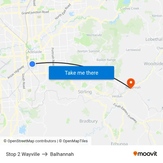 Stop 2 Wayville to Balhannah map