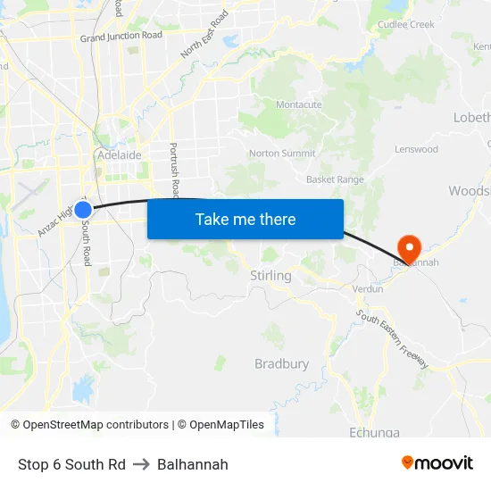 Stop 6 South Rd to Balhannah map