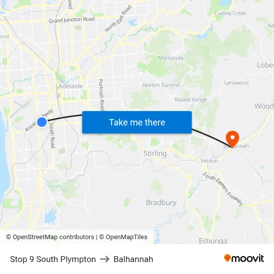 Stop 9 South Plympton to Balhannah map