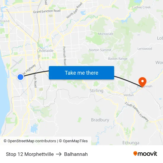 Stop 12 Morphettville to Balhannah map