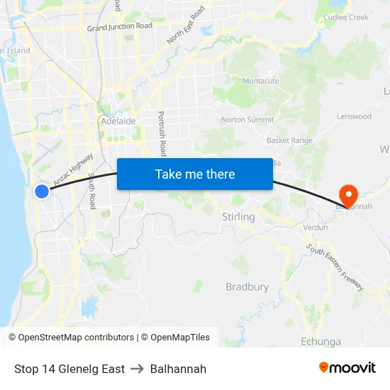 Stop 14 Glenelg East to Balhannah map