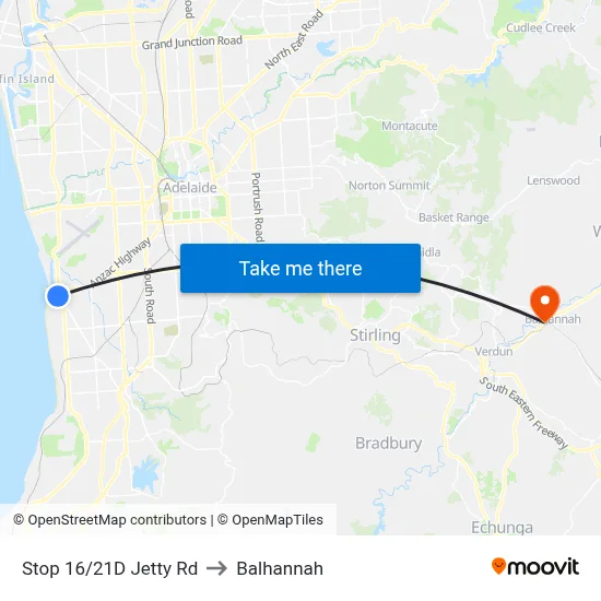 Stop 16/21D Jetty Rd to Balhannah map