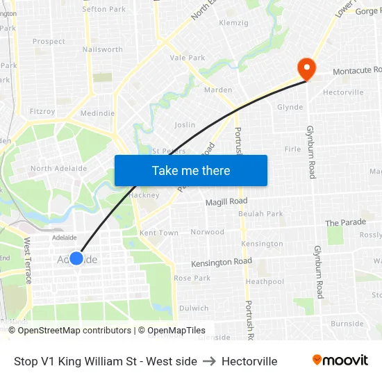 Stop V1 King William St - West side to Hectorville map