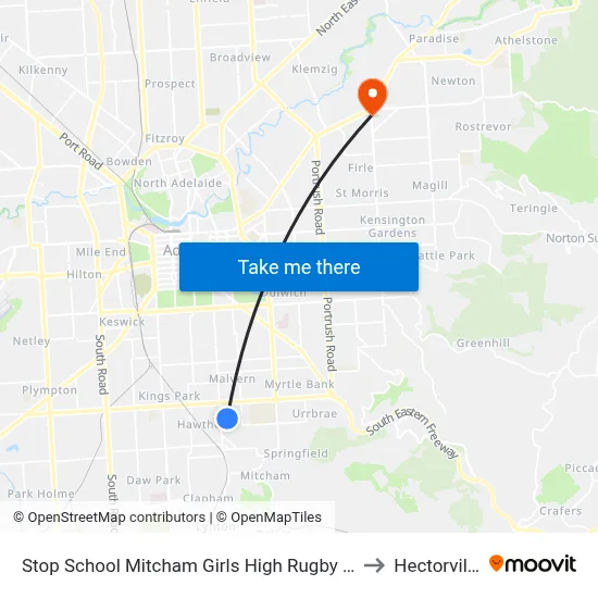 Stop School Mitcham Girls High Rugby St to Hectorville map