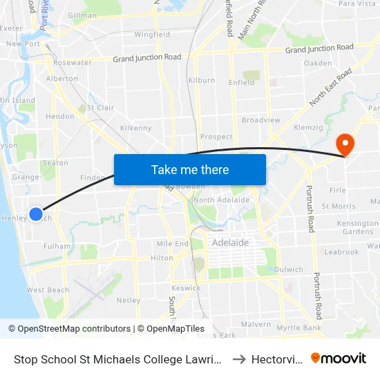 Stop School St Michaels College Lawrie St to Hectorville map