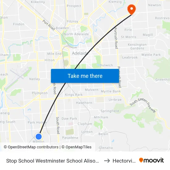 Stop School Westminster School Alison Av to Hectorville map
