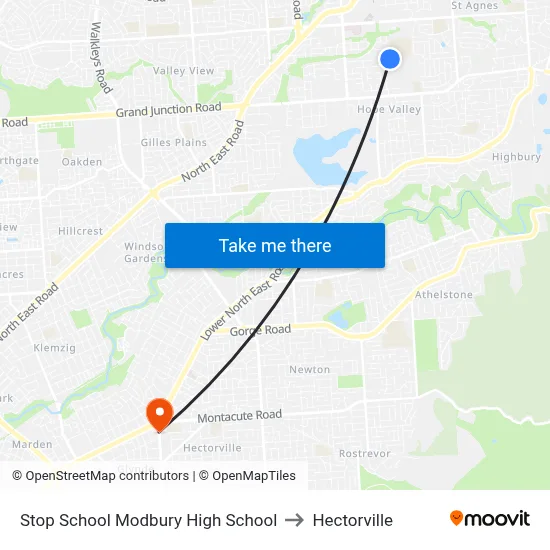 Stop School Modbury High School to Hectorville map