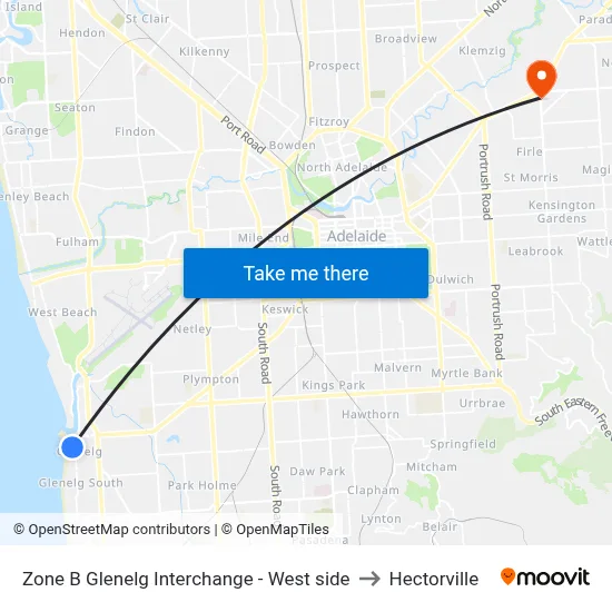 Zone B Glenelg Interchange - West side to Hectorville map