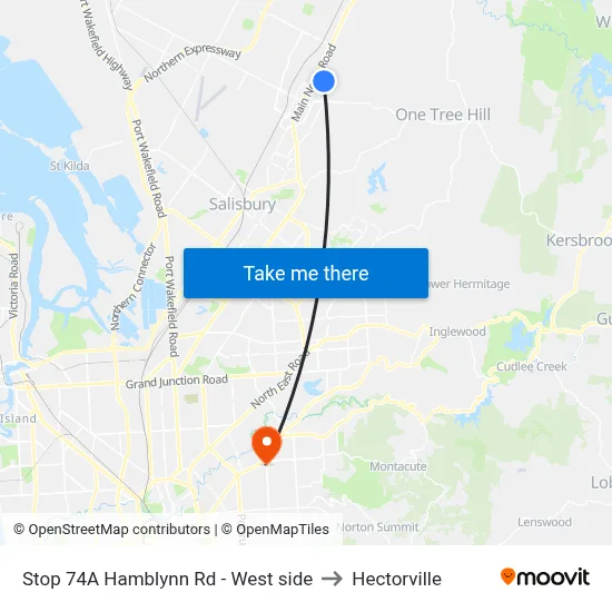 Stop 74A Hamblynn Rd - West side to Hectorville map
