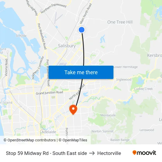 Stop 59 Midway Rd - South East side to Hectorville map