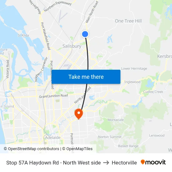 Stop 57A Haydown Rd - North West side to Hectorville map