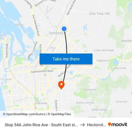 Stop 54A John Rice Ave - South East side to Hectorville map