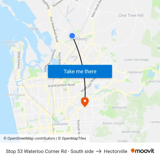 Stop 53 Waterloo Corner Rd - South side to Hectorville map