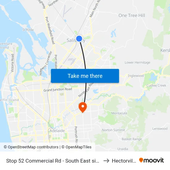 Stop 52 Commercial Rd - South East side to Hectorville map