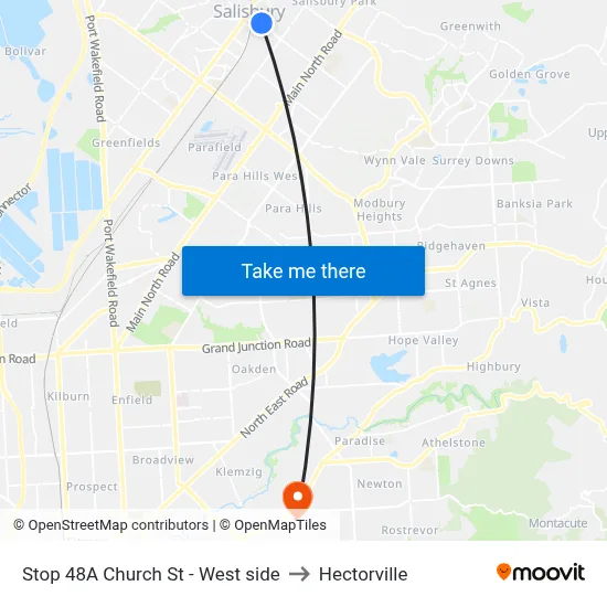 Stop 48A Church St - West side to Hectorville map