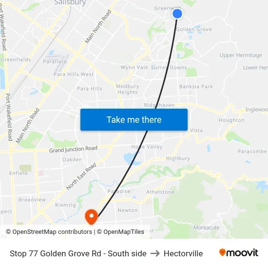 Stop 77 Golden Grove Rd - South side to Hectorville map