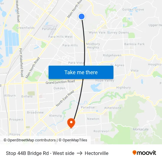Stop 44B Bridge Rd - West side to Hectorville map