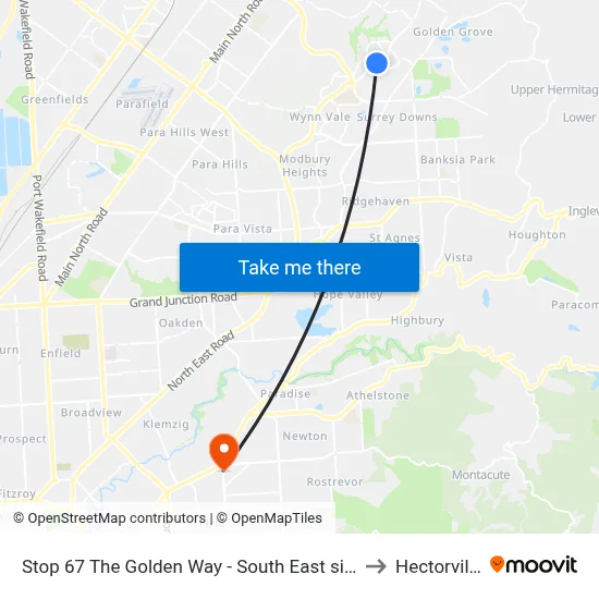 Stop 67 The Golden Way - South East side to Hectorville map